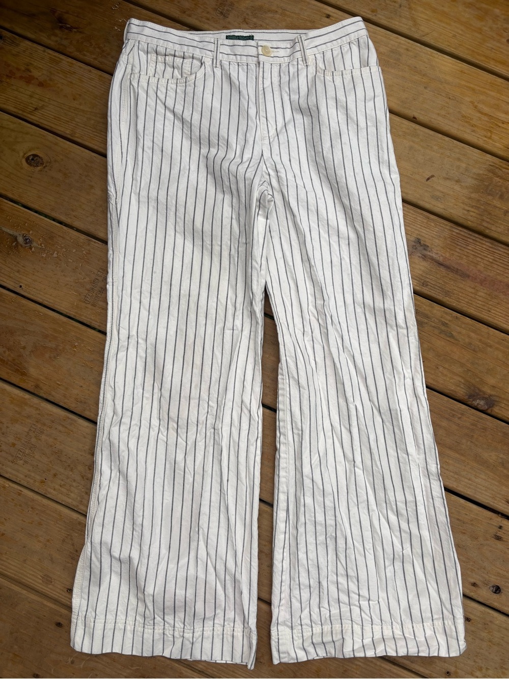Lauren Ralph Lauren Jeans Co Women’s Size 12 White Pinstripe Wide Leg Pants